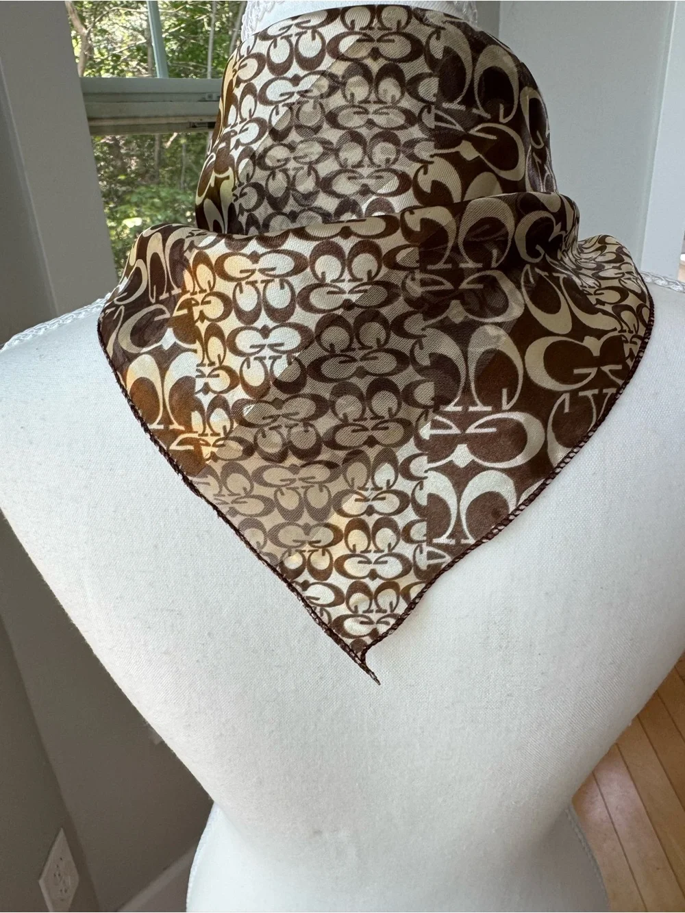 Vintage Brown & Cream Logo Print Square Scarf